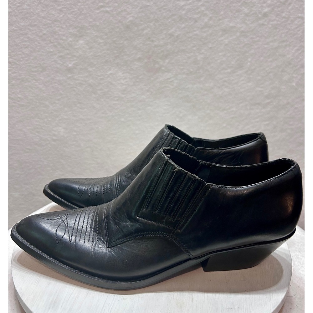 Circle S Womens Black Leather Western Pointed Toe Ankle Booties Pinto 10M Brazil